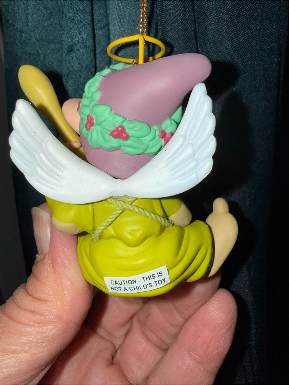 Yellow Musical Elf Ornament with Guitar - Holiday Decoration